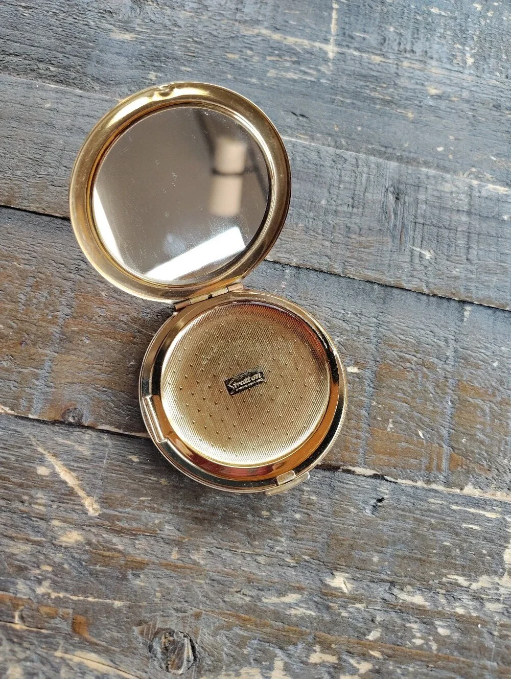 Vintage Stratton Powder Compact Mirror Made in England Art Deco Lady Vanity Gold
